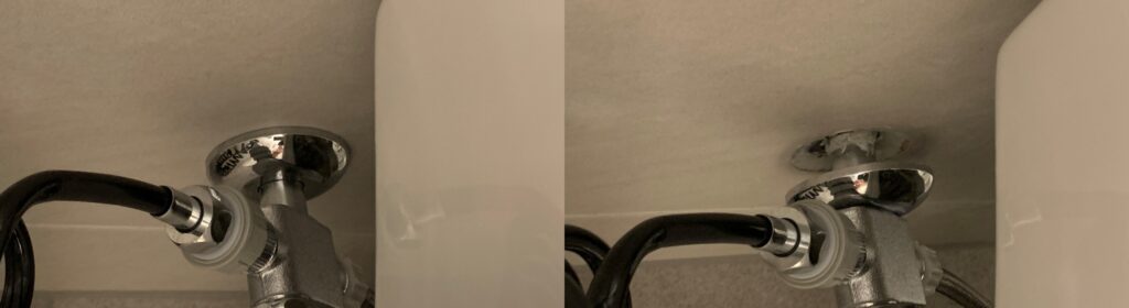 수도 커버를 열어 틈이 있다면 실리콘으로 메꿔준 사진.